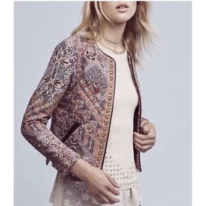 Hemant & Nandita Womens L Embroidered Boho Jacket Studded Cotton READ